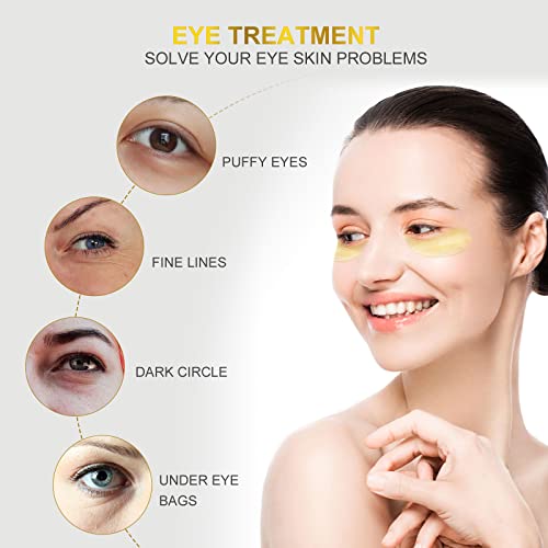 24k Gold Under Eye Patches - 60 Pcs Collagen Hyaluronic Acid Mask