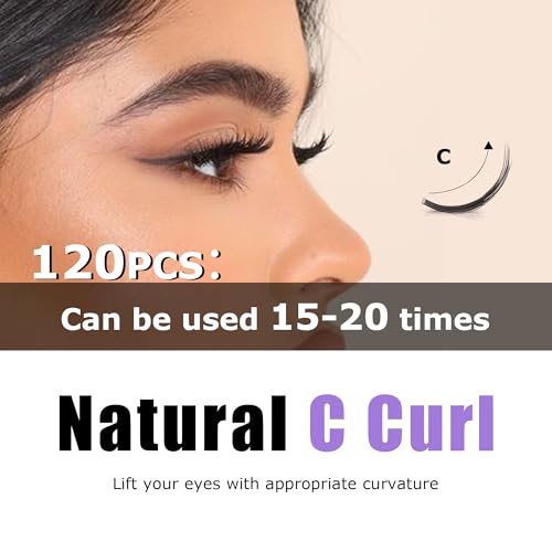 GAQQI Lash Clusters, Eyelash Clusters 120PCS C Curl Individual Lashes, Wispy Cluster Eyelash Extension 10-16mm Mixed Length, Natural Looking Cluster Lashes £¨GQ03, C Curl, 10-16mm)