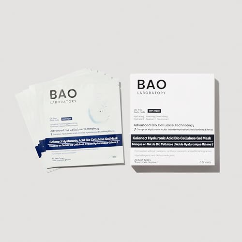 BAO Laboratory Galene 7 Hyaluronic Acid Bio Cellulose Gel Mask | Intense Hydration & Soothing Effects Gel Mask for Face | Skin Care Face Moisturizer Mask Soothing Facial Mask | 100% Vegan, 55 g