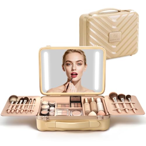 Makeup Travel Case with LED Lighted Mirror - Gold