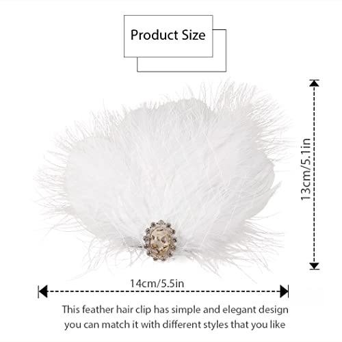 GENBREE 1920s Flapper Headband White Feather Hair Clip Rhinestone Headpiece Prom Party Hair Accessories for Women and Girls