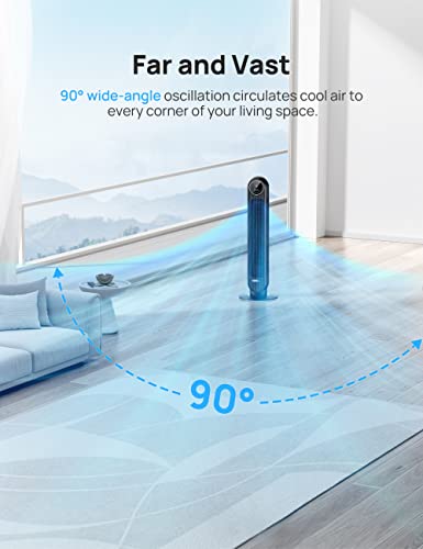 Dreo Tower Fan for Bedroom, Smart Oscillating Quiet Floor Fans, Standing Bladeless Fan with Remote and WiFi Voice Control, 4 Modes, 4 Speeds, 8H Timer, 28dB, Works with Alexa/Google