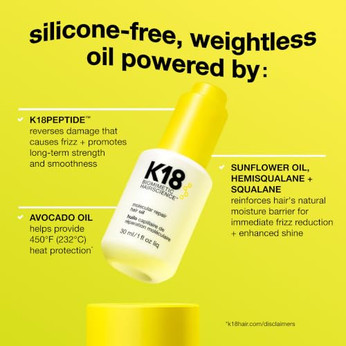 K18 Molecular Repair Hair Oil Full Size 1 Fl Oz - Frizz Control & Heat Protectant