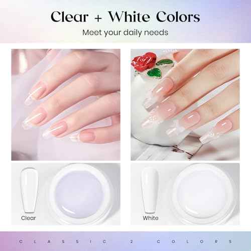MIZHSE Solid Builder Gel for Nails, Non-Sticky Clear and White 3D Nail Art, Sculpting Building Hard Gel with Dual Form Silicone Pen for Carving Patterns Decoration Nail Art Manicure Home DIY
