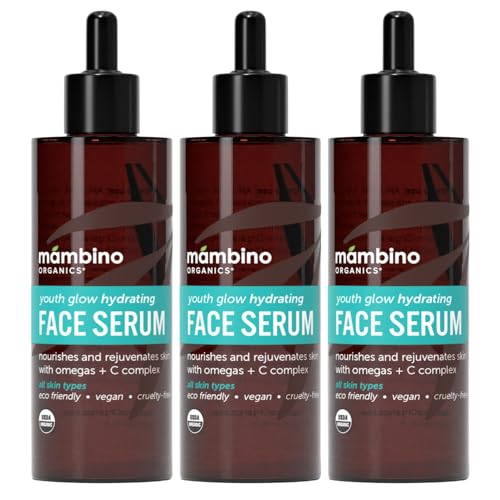 Youth Glow Hydrating Serum – Organic, Face Serum with Namibian Marula – Nourishing Omegas & Vitamin C for Dryness, Dark Spots, Dullness – Cruelty-Free Skin Care by Mambino Organics, 1 fl oz