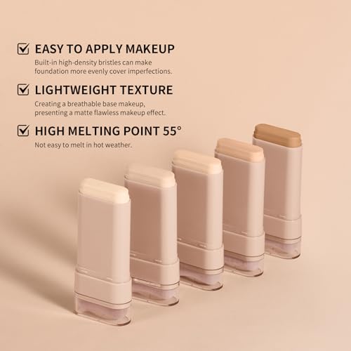 BAISEN DIARY Warm Beige Beauty Balm Serum & Foundation Stick with Brush – Full Coverage, Long-Lasting, Travel-Ready Skin Tinte