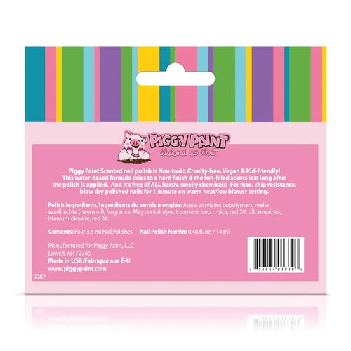 Piggy Paint Kids Non-Toxic Water-Based Scented Nail Polish Set (4 Pack)
