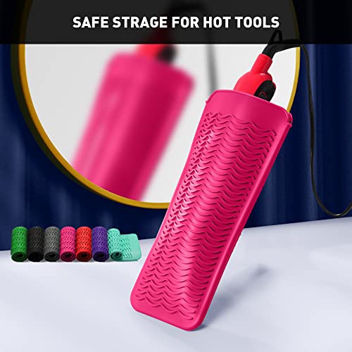 Heat Resistant Silicone Curling & Flat Iron Travel Case & Cooling Pad - Hot Pink 1 Pack