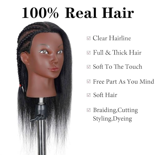 100% Real Human Hair Mannequin Head 16" Black Yaki