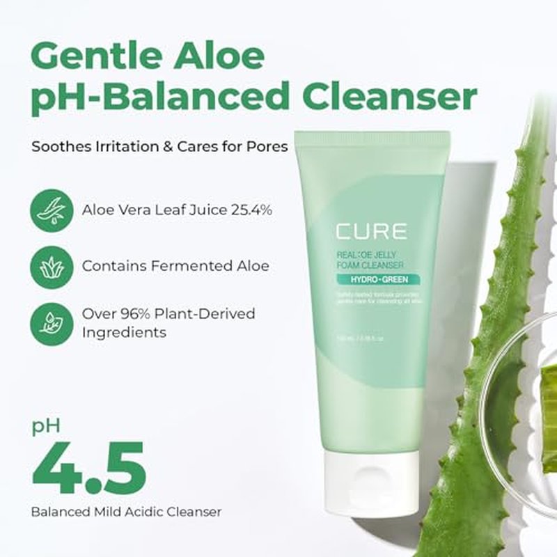 CURE Aloe Vera Foam Cleanser – Hydrating Korean Face Wash for Sensitive Skin