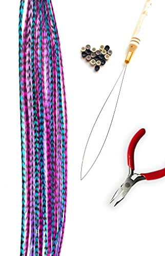 Hair Feather Extensions Kit with Beads, Loop & Pliers