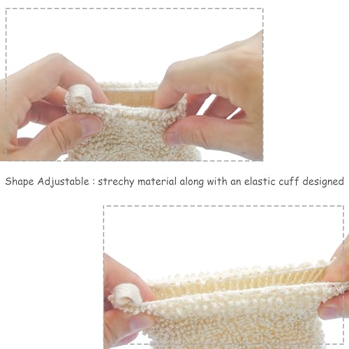 (4 Pack) Natural Exfoliating Cotton Bath Mitt Shower Gloves Loofah Washcloth Sponge Machine Washable Body Scrubber (Gentle Ramie)