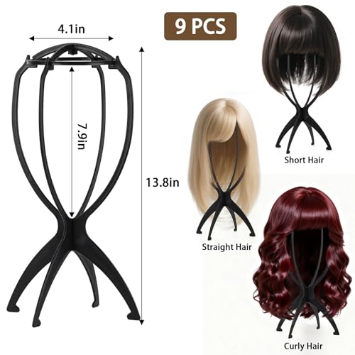 Tecbeauty 9 Pcs Wig Stand Holder Black Collapsible