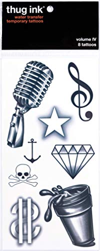 Temporary Tattoos 8-Piece Set – Microphone, Dollar, Anchor