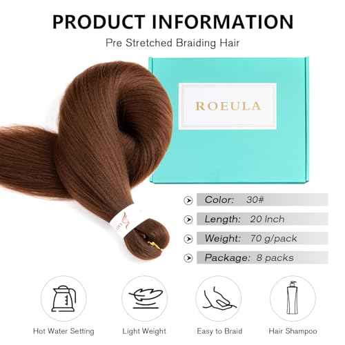 30# Pre Stretched Braiding Hair 20 Inch 8 Packs Long Auburn Brown Braiding Hair Pre Stretched Professional Prestretched Braiding Hair Synthetic Crochet Braids (30#, 20 Inch (pack of 8))