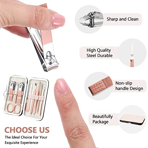 Geosar 12 Sets Manicure Set Nail Clippers Pedicure Kit 8 in 1 Grooming Stainless Steel Kits Nail Care Tools with Travel Case for Employee Coworker Teachers Nurse Gifts(Rose Gold)