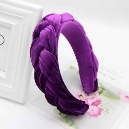 Purple Headbands for Women, Braided Headband Velvet Padded Hair bands, Cute Hair Accessories for Women