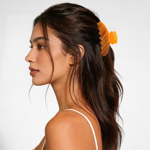 MAORULU 4-Inch Acetate Hair Claw Clip - Durable No-Slip Grip (Amber Orange)
