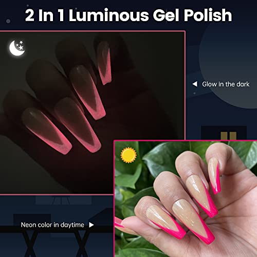 YTD Likomey Glow in the Dark Gel Nail Polish,15ml Neon Pink Luminous Glow Effect UV Nails Gel, Fluorescent Bright Manicure Salon Home DIY UV Manicure Nail Art Varnish,YG06