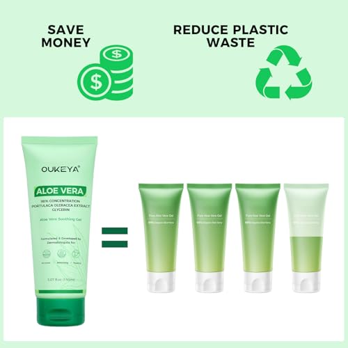 OUKEYA Aloe Vera Gel ? Soothing, Hydrating, and Nourishing for Face & Body 5.07 Fl Oz | 98% Natural Aloe Vera, Pure & Organic for After Sunburn Relief, Skincare & Hair Hydration, Calming Moisturizing