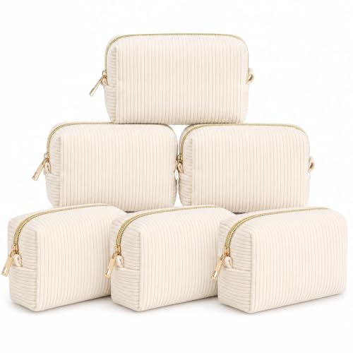 6-Pack Corduroy Bridesmaid Makeup Bags - Beige Wedding & Bachelorette Favors