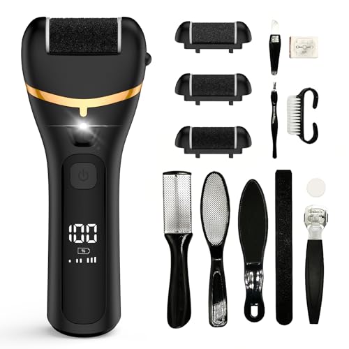 Rechargeable Electric Callus Remover for Feet with 3 Replacement Rollers and LED Light