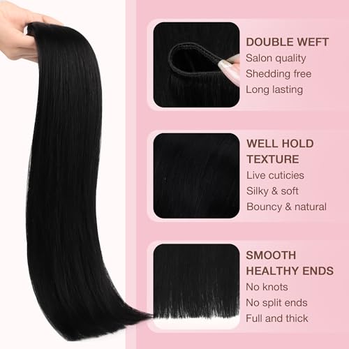 GOO GOO Double Weft Sew In Human Hair Extensions - 22 Inch 110g #1 Jet Black