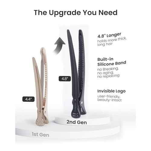 AIMIKE Extended Sectioning Hair Clips w/Built-in Silicone Band, 4.8" No-Crease Non-Slip Hair Styling Clips for Thick, Long Hair ? Blow Drying,Hair Rollers, Rust-Free ?6 Pack, Black Duckbill Clips