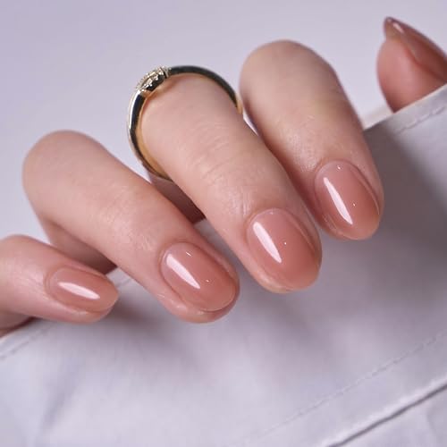 CurvLife Extra Short Almond Press On Nails - Peach Nude Pink, Soft Gel, A1 Variation