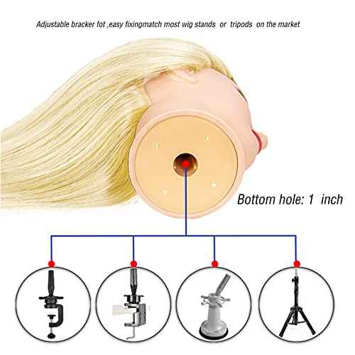 Blonde Mannequin Head with 80% Real Human Hair,28-30inches Long Hair Hairdresser Practice Training Head ,Manikin Cosmetology Makeup Manican Doll Head for Display Braiding Styling Curling