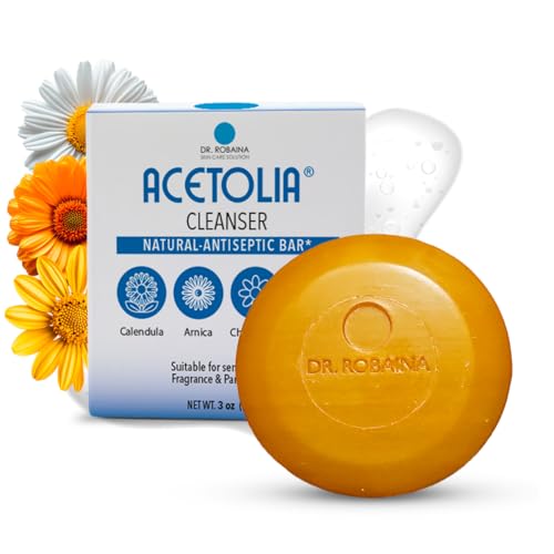 Dr. Robaina ACETOLIA Sensitive Skin Cleanser Bar ? Gentle Face & Body Soap with Calendula, Arnica, Chamomile & Aloe | Fragrance-Free, Steroid-Free, pH-Balanced | Made in USA | 3 oz