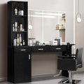 Black Salon Station w/ 3 Drawers, Cabinet & 3 Dryer Holders