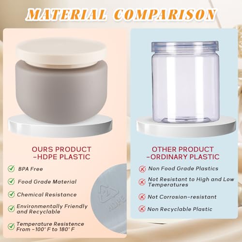6 Pack 8 oz HDPE Plastic Jars with Lids - Grey