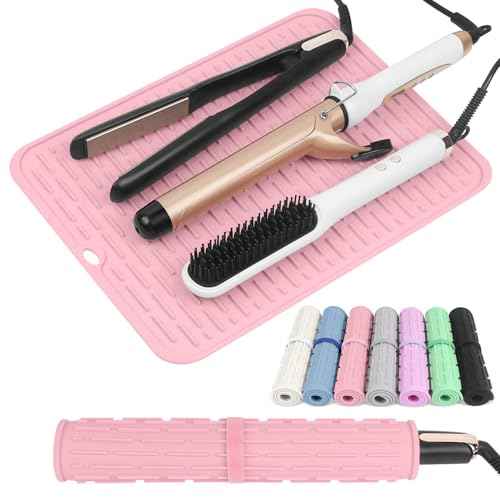 AMIJEAL Oversize Silicone Heat Resistant Mat for Hair Tools, Curling Iron Mat, Hot Tools Holder, Portable Flat Iron Hair Straightener Pad Cover for Travel Vanity Salon(14.2" x 11.0")