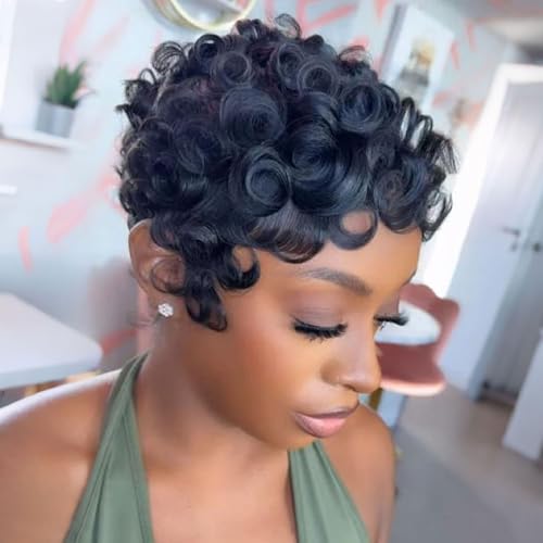 VRZ Pixie Cut Wig Human Hair Glueless Layered Black