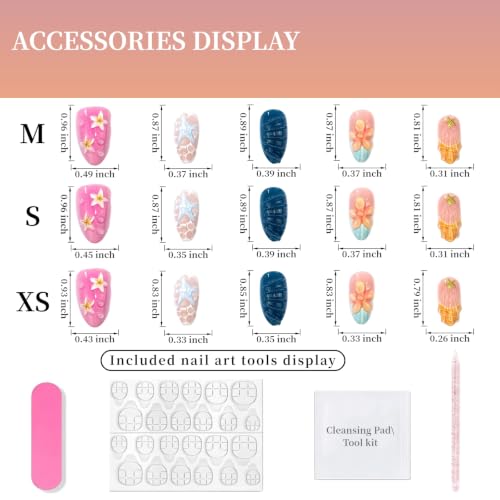 30Pc Medium Almond French Tip Press On Nails - Floral