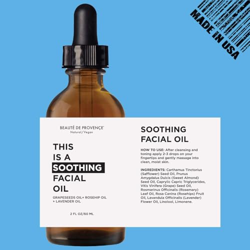 BEAUTE DE PROVENCE Soothing Facial Oil ? Grapeseed, Rosehip, and Lavender Oils ? Lightweight Hydrating Face Oil for All Skin Types, 2 fl oz