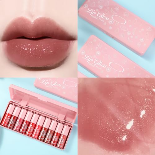 10-Piece Pearly Lip Gloss Set, Moisturizing Lip Tint Collection, Sheer to Medium Coverage, 0.16 Fl Oz Each (Pink Box)