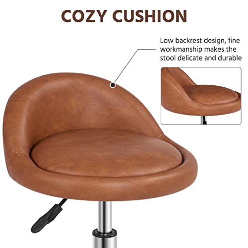 Yaheetech Rolling Stool with Back Support Adjustable Height Brown