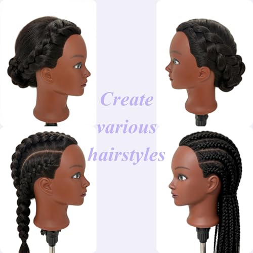 16" Black Mannequin Head with Real Hair for Braiding