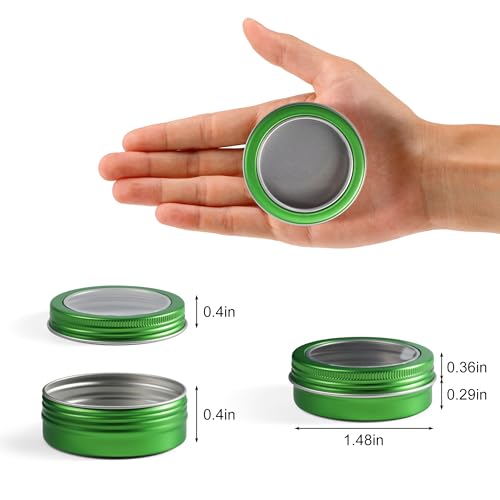 24 Pack 2 oz Green Aluminum Tins with Clear Lids & Labels