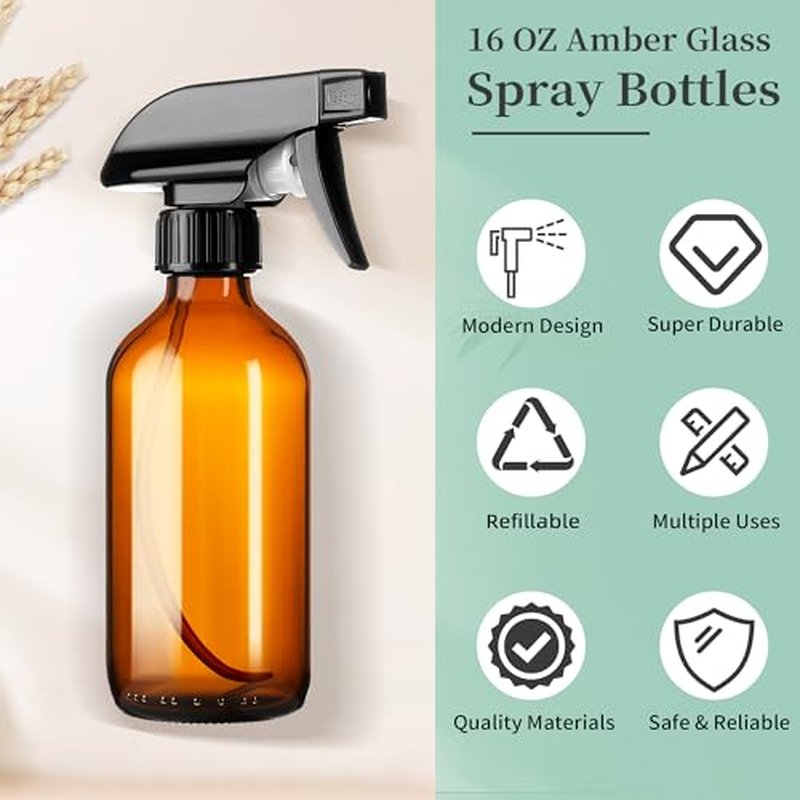 8oz Amber Glass Spray Bottles - 3 Pack with Adjustable Nozzles