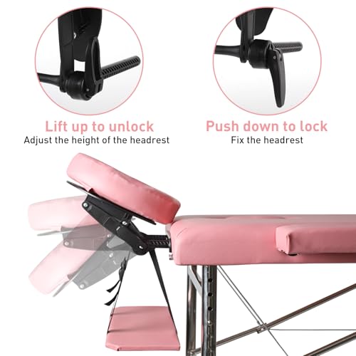 Portable Massage Table 24" Wide Adjustable Folding Bed Pink