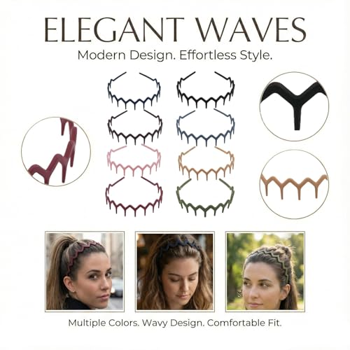 8 Pcs Zig Zag Hair Headbands with Teeth – Non-Slip
