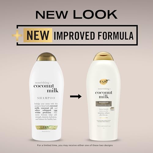 OGX Nourishing Coconut Milk Shampoo for Strong, Healthy Hair - With Coconut Oil, Egg White Protein, Sulfate & Paraben-Free - 25.4 fl oz (Pack of 2)