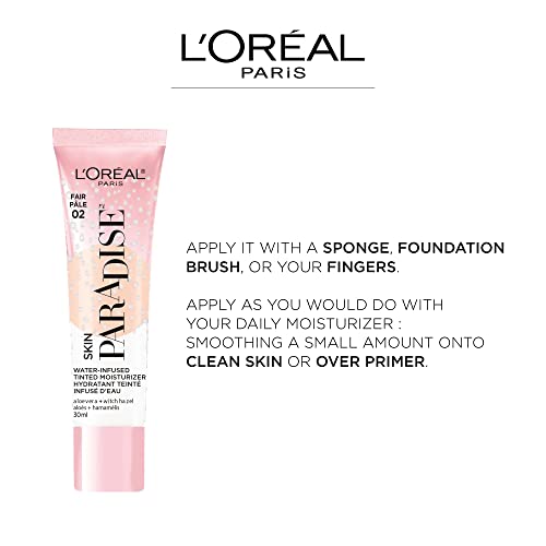 L'Oreal Paris Skin Paradise Water-infused Tinted Moisturizer with Broad Spectrum SPF 19 sunscreen lightweight, natural coverage up to 24h hydration for a fresh, glowing complexion, Deep 01, 1 fl oz