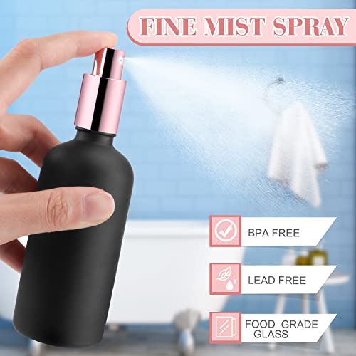 6 Pack 3.4 Oz Black Frosted Glass Spray Bottles,Empty Perfume Fine Mist Atomizer,Rose-Golden Pump Head Travel Liquid Holder Containers for Cologne,Essential Oils,Body Sprays-Funnel&Pipette