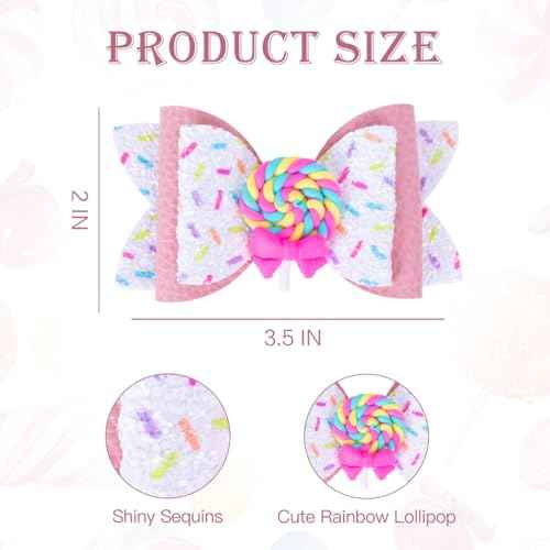 Beleki Lollipop Hair Bows, Glitter Hair Clips for Girls Sparkly Confetti Sprinkle Handmade Bows Metal Alligator Hairpin Hair Accessories for Girls Birthday Back to School Party Decor - Pink