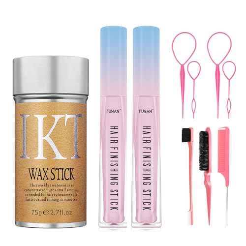 Hair Wax Stick Set for Flyaways, Slick Back Hair Finishing Tool Kit - Edge Brush Rat Tail Comb Set, Topsy Tail Tool - 10 Pcs