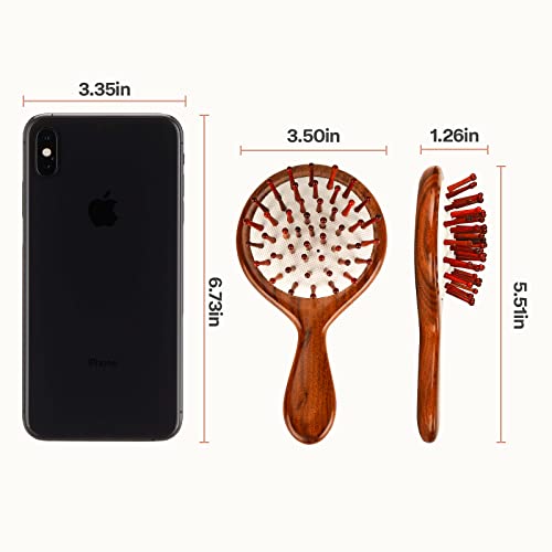 Nehzgnauh Hair Brush for Women - Wooden Massage Brush, Scalp Stimulating, For Dry/Wet & All Hair Types (Small, Brown)